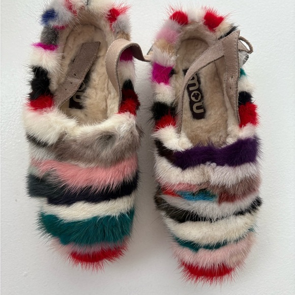 Mou Red and Pink Mules with Vibrant Fur Trim - Picture 2 of 11